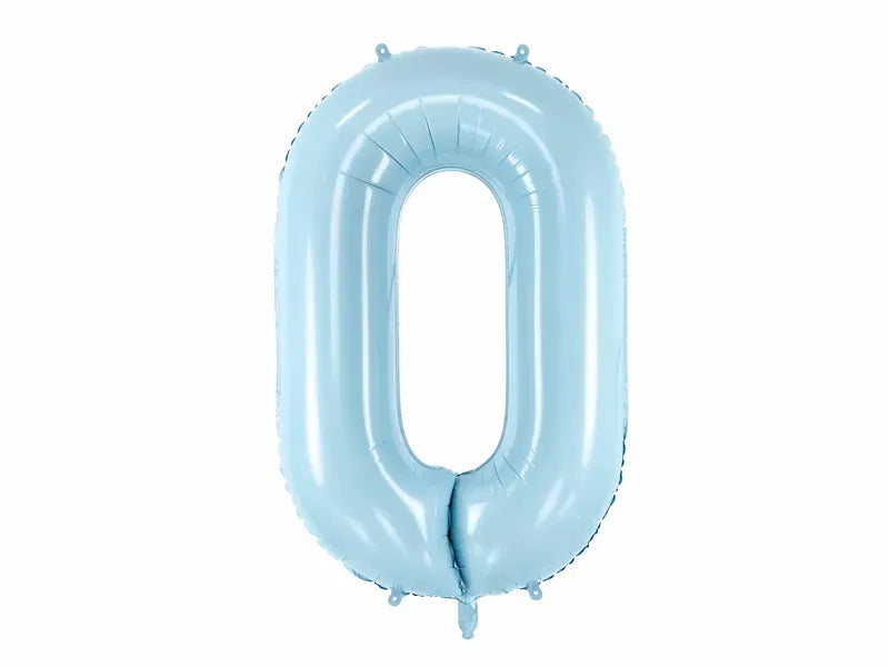 PartyDeco blue foil balloon in the shape of the number 0, 34 inches tall, perfect for birthday or celebration decorations.