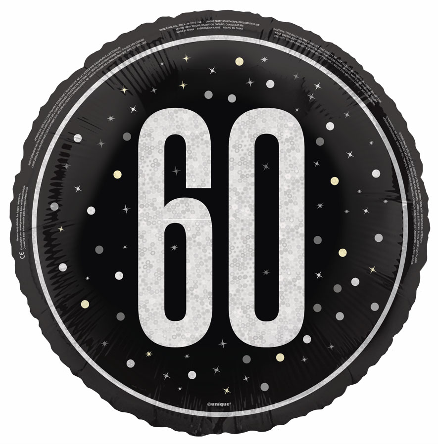 Unique Foil Balloon Black Glitz Age 60 18"
