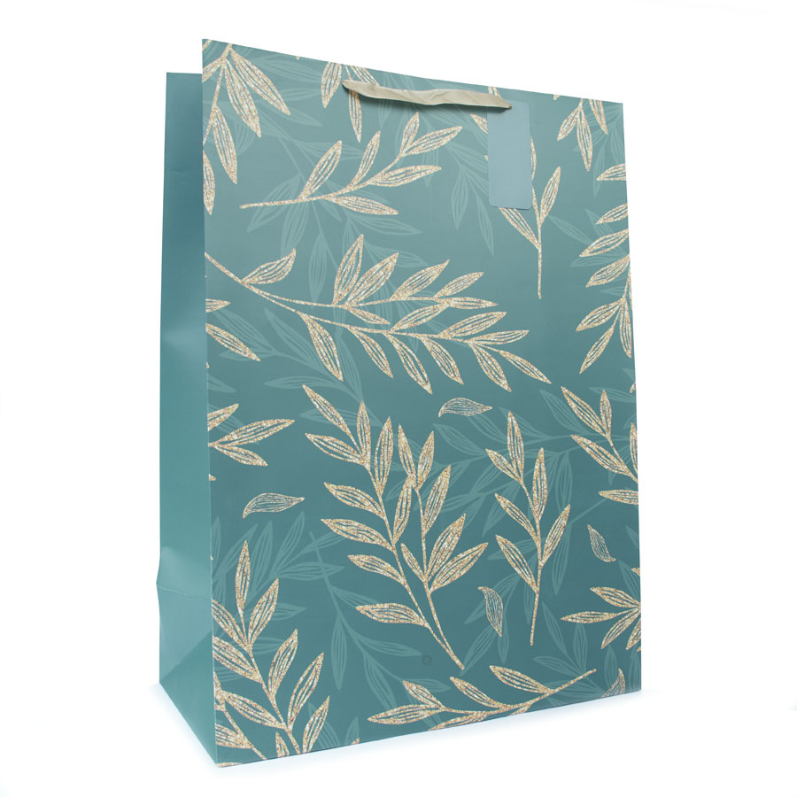 Tiger Feet 6 Pack Gift Bag Green & Gold Fern Large