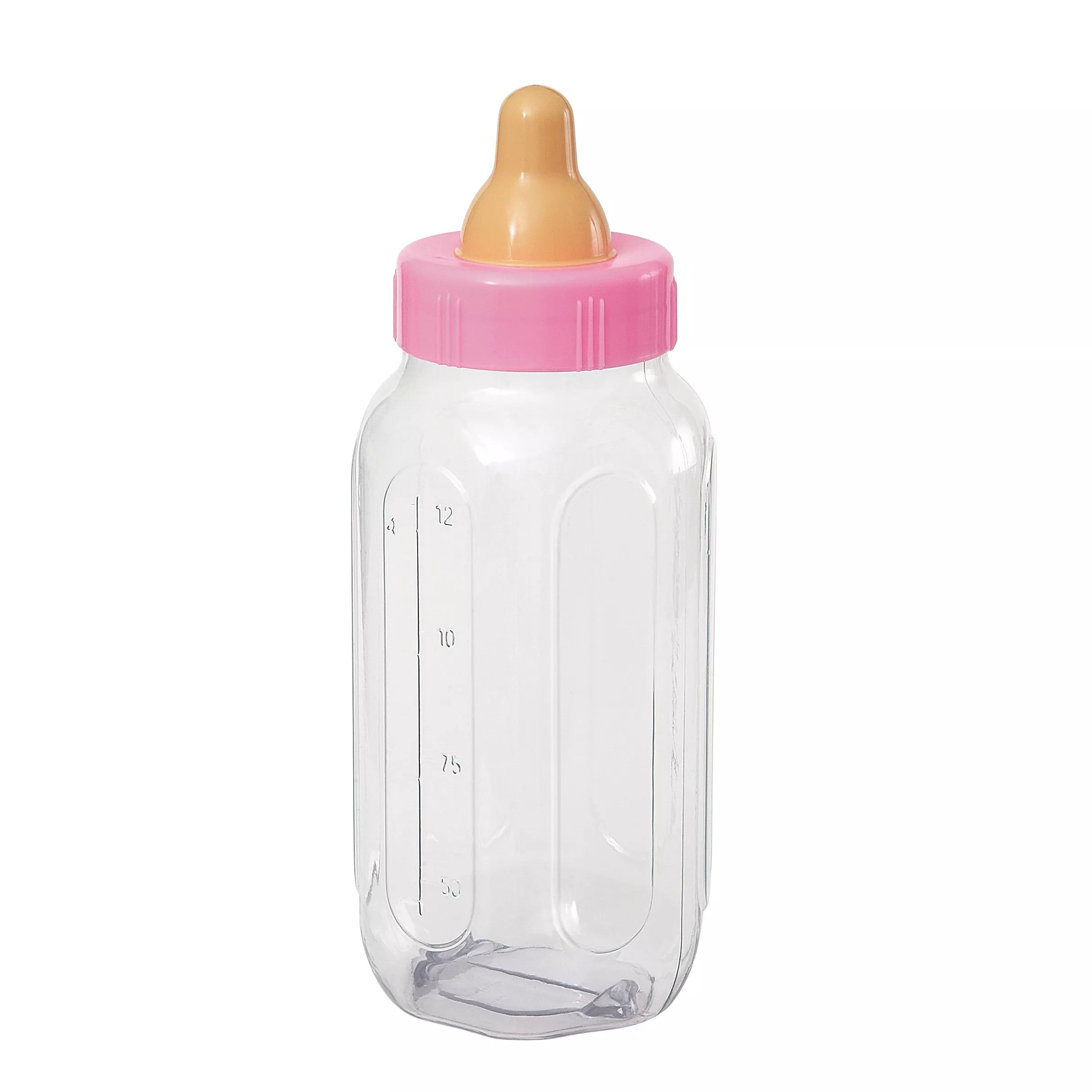 Pink Unique Baby Bottle Bank, 11-inch party favor with a baby bottle design, perfect for celebrations and gift exchanges.