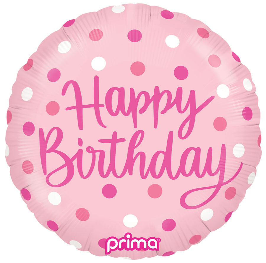 Foil Balloon 18" Round Birthday Pink Dots