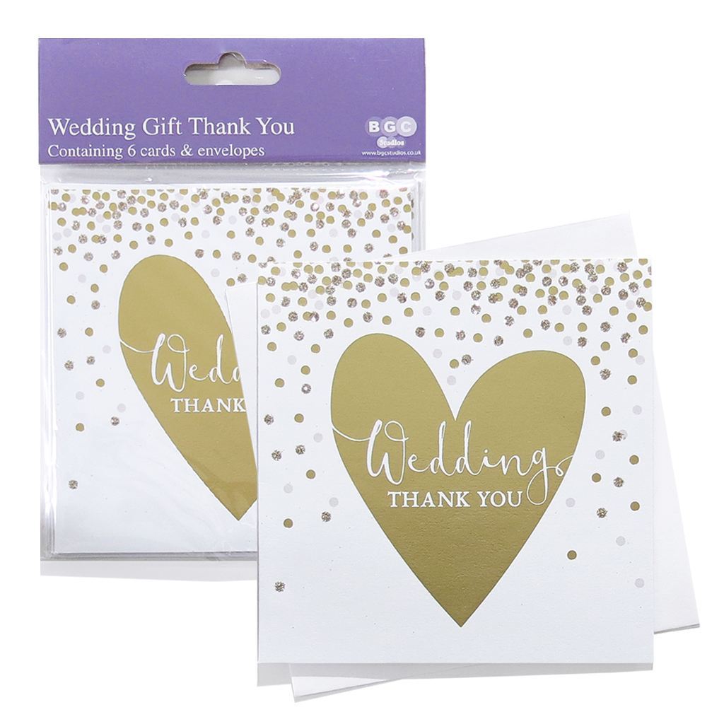 Gold Heart Wedding Thank You Cards 6pk