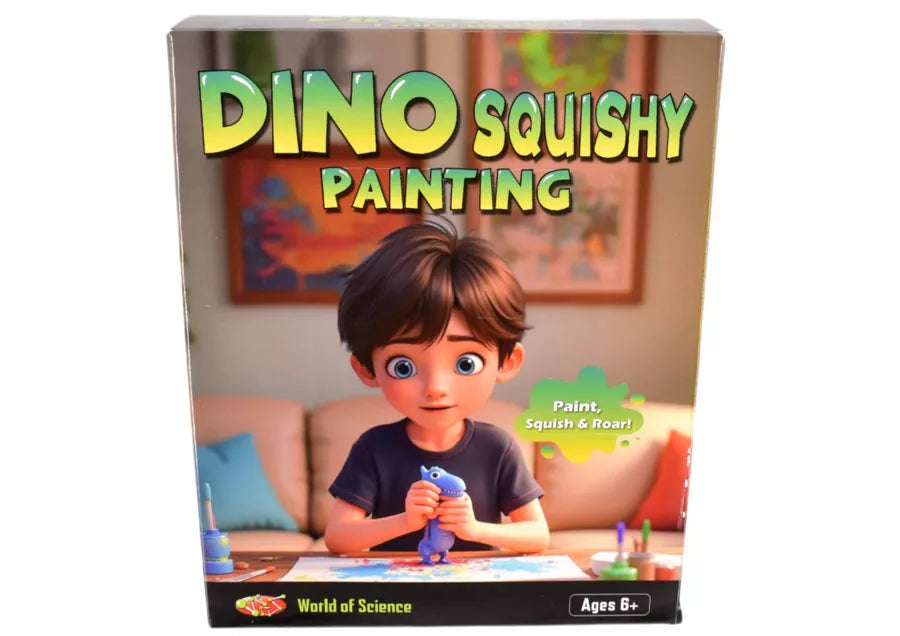 Squishy Dino Painting Kit by Kandy Toys featuring colorful dinosaur-shaped craft supplies and painting tools for kids.