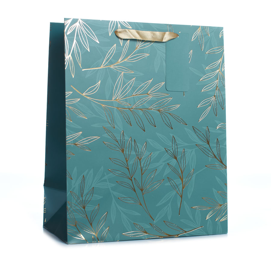 Tiger Feet Gift Bag Green & Gold Fern Medium 6pk