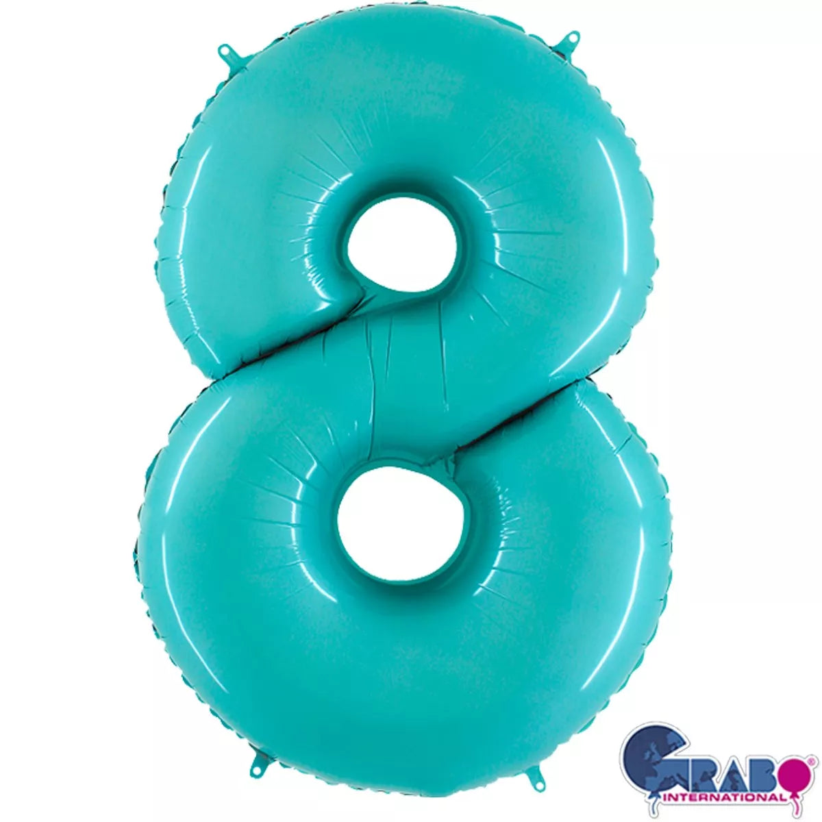 Pastel blue Grabo foil balloon shaped as number 8, measuring 40 inches, suitable for celebrations and decorative events.