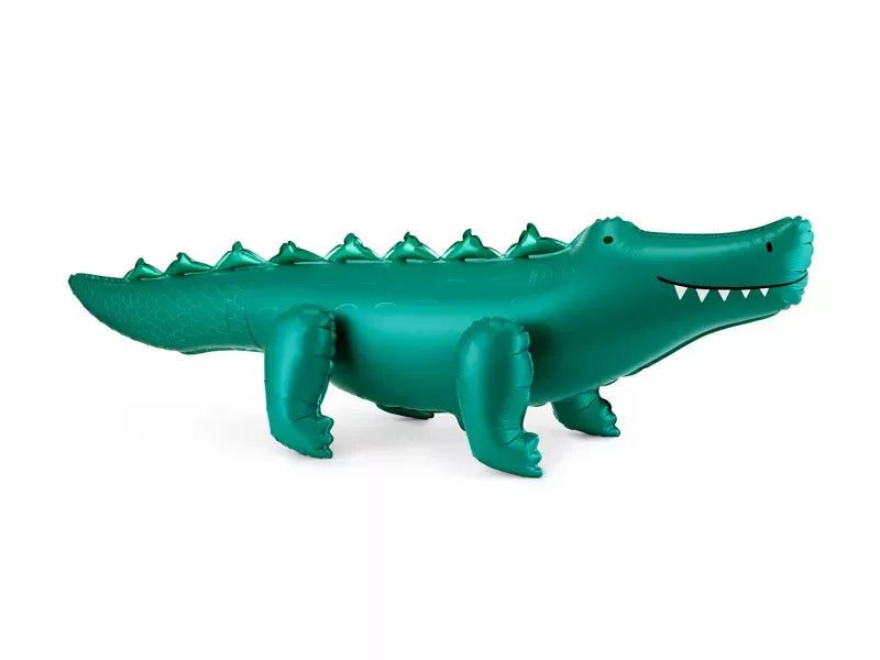 PartyDeco 49-inch standing crocodile foil balloon, air-filled party decoration with detailed green crocodile design.