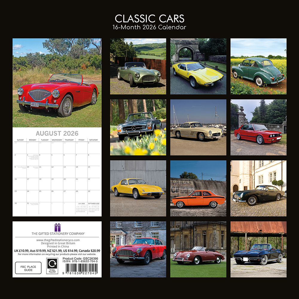Gifted Stationery Calendar Classic Cars 2027