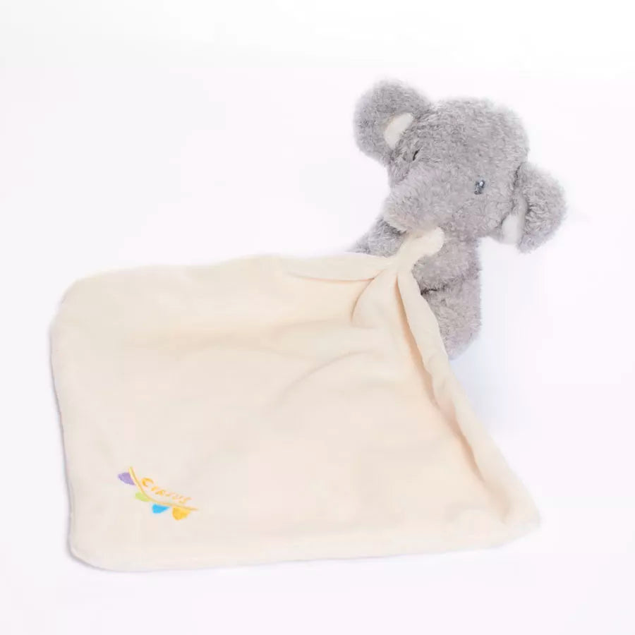Tiger Feet soft toy comforter featuring a plush elephant with soft, colorful fabric suitable for baby and toddler cuddling.
