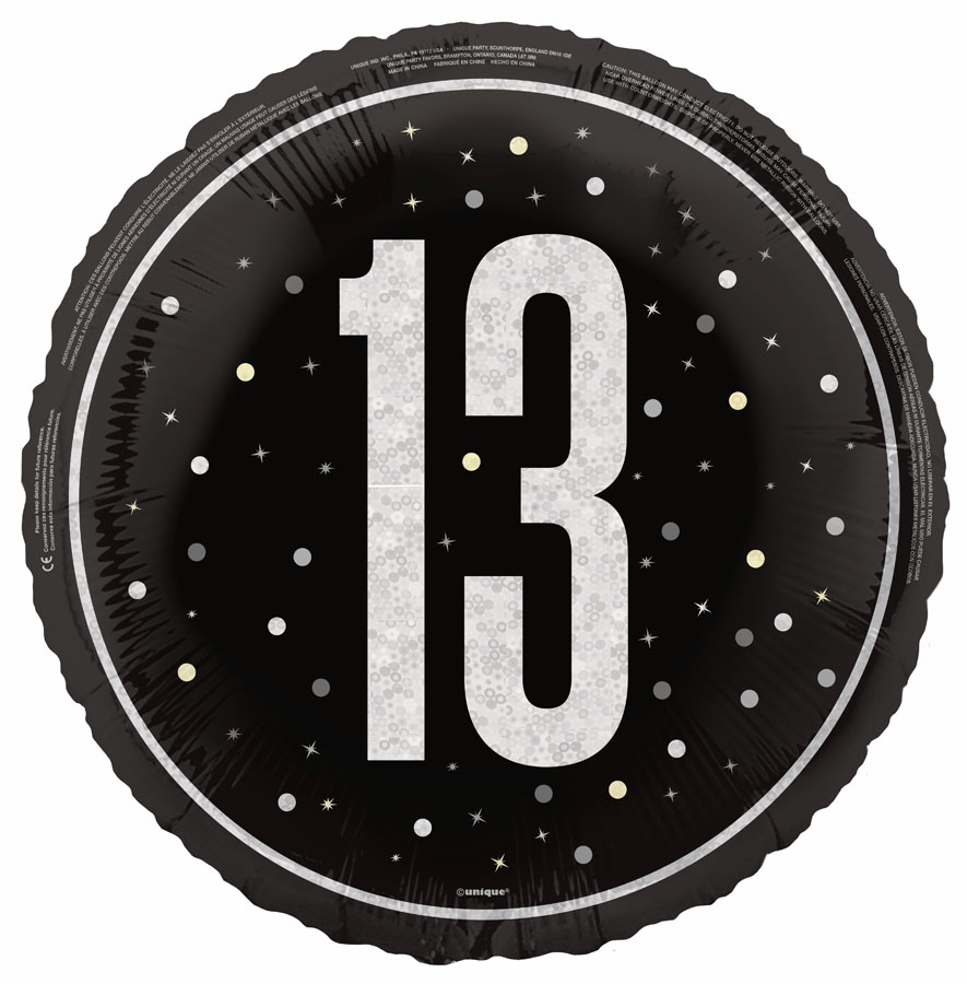 Unique Foil Balloon Black Glitz Age 13 18"