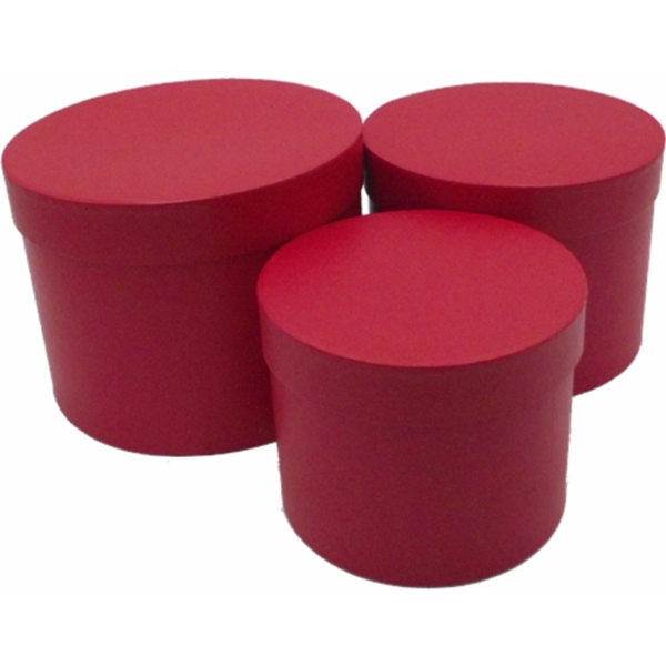 Red Round Hat Boxes - Set of 3