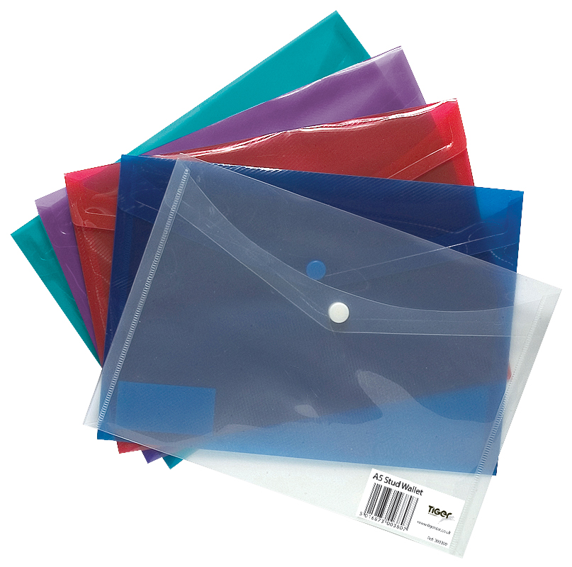 Tiger Stationery 5 Pack Stud Wallets Assorted A5