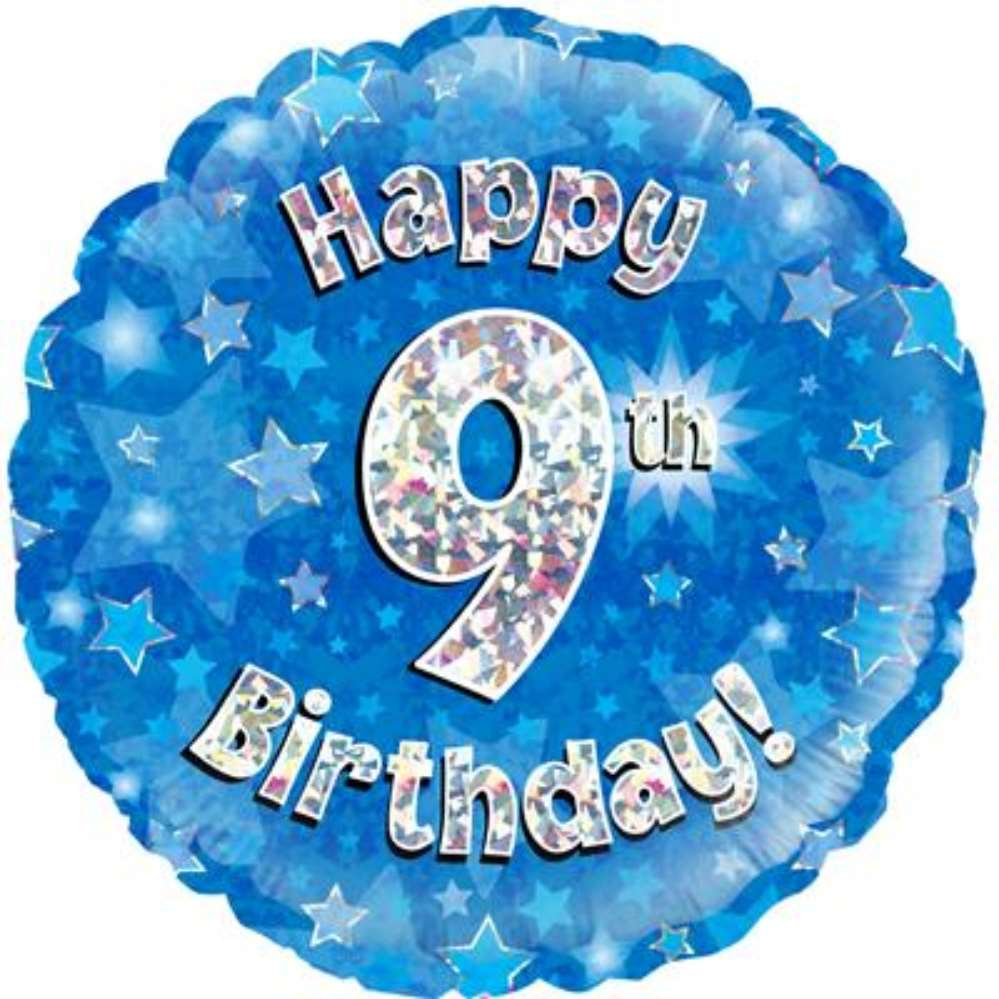 18" 9th Birthday Blue Holographic Foil Balloon