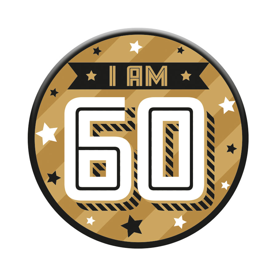 Six small Tiger Feet birthday badges displaying the number 60 for age celebration, featuring colorful designs and fun graphics.