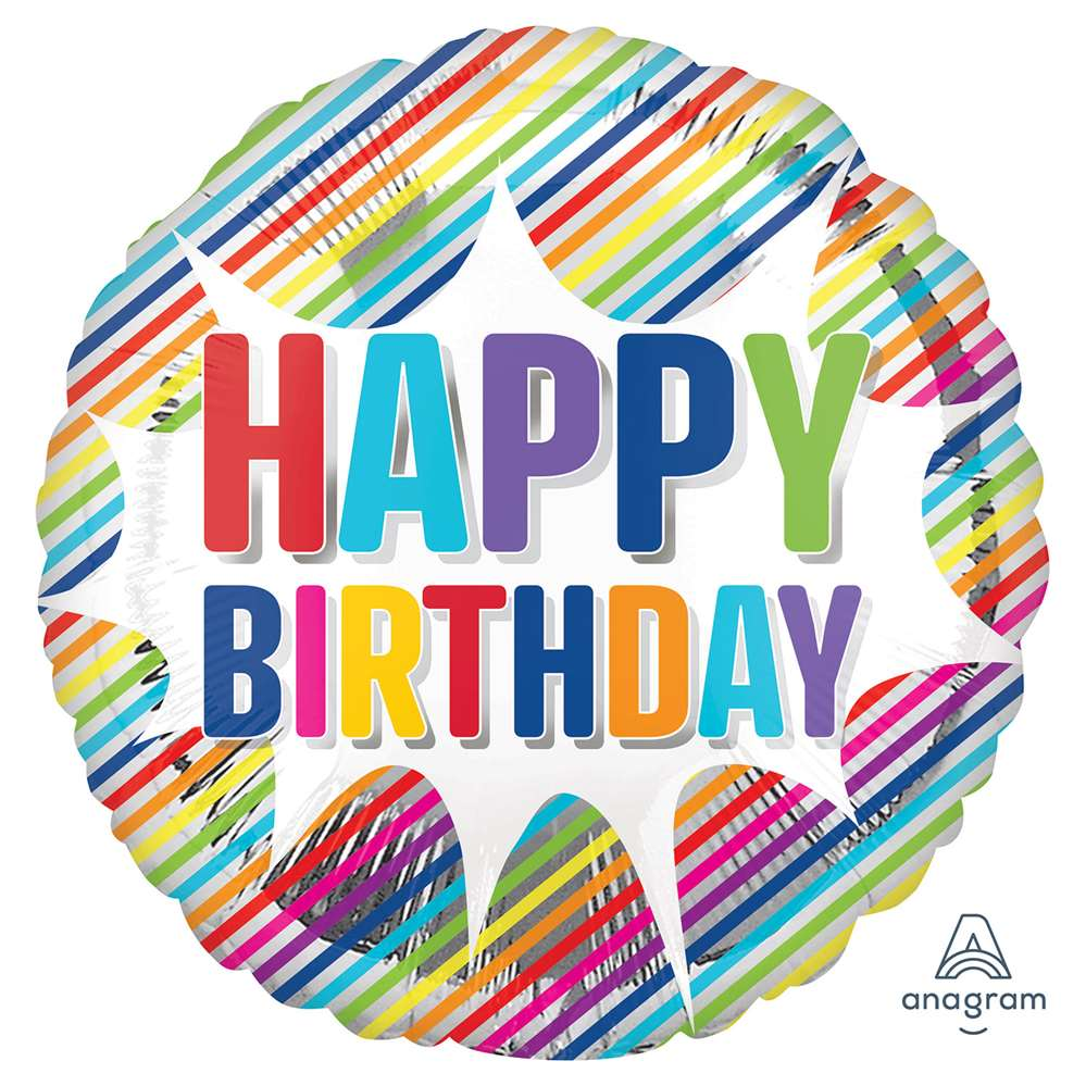 Anagram Foil Balloon 18" Round Birthday Stripes