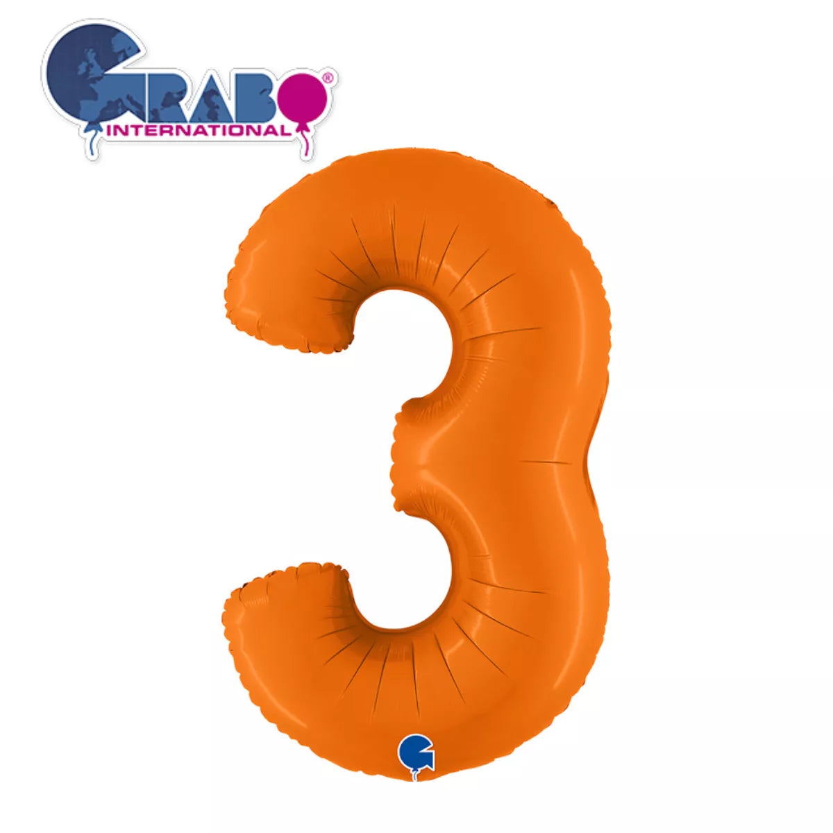Matte orange 40-inch Grabo foil number 3 balloon inflated and floating, with reflective surface and vibrant color.