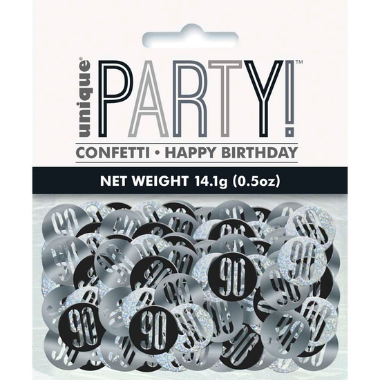 Black Glitz 90th Birthday Foil Confetti 14g