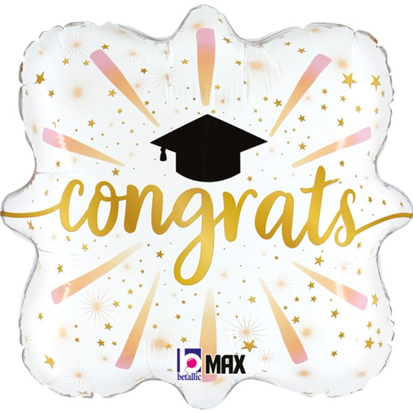 Congrats Grad Fireworks Square 18-inch foil balloon by Grabo featuring colorful fireworks and celebratory design.