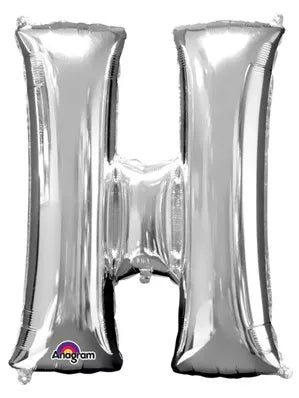 Silver Anagram foil balloon in 34-inch letter H, shiny metallic surface, perfect for celebration decorations.