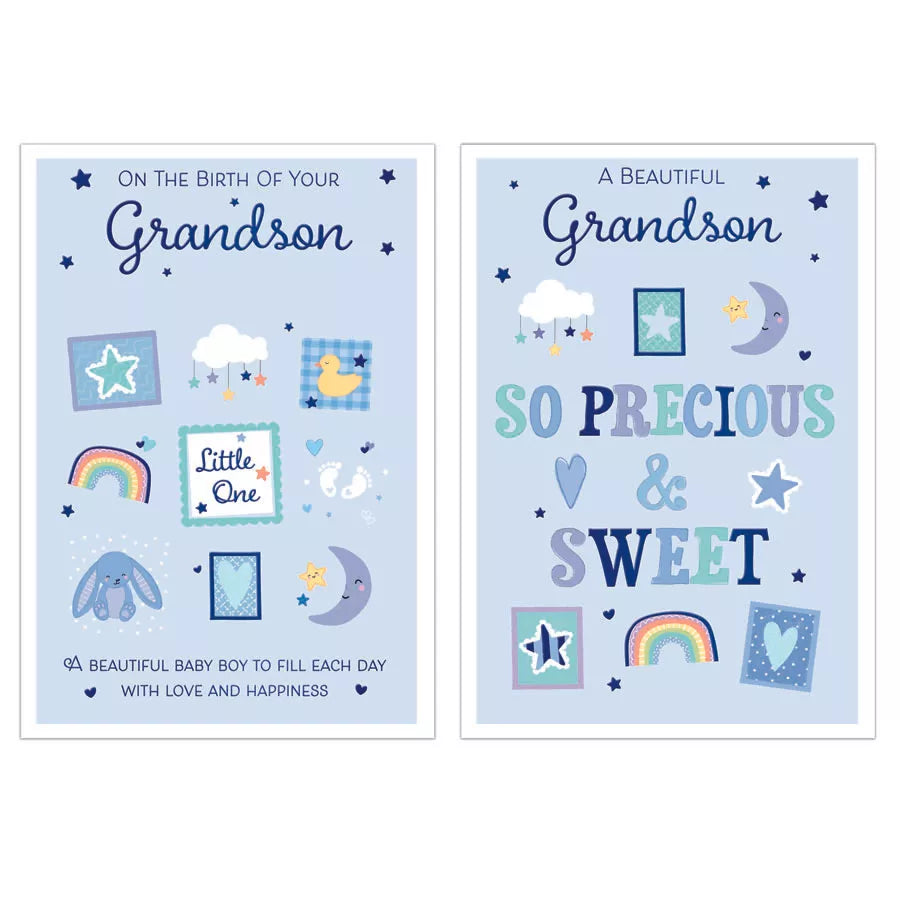 Set of 12 Poppyhill C50 New Born To Grandparents greeting cards with colorful designs, perfect for celebrating new arrival milestones.
