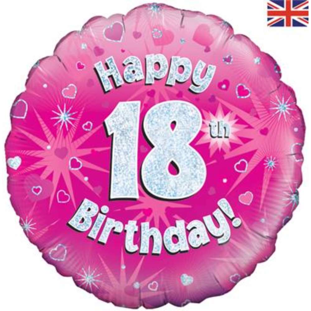 18" 18th Birthday Pink Holographic Foil Balloon
