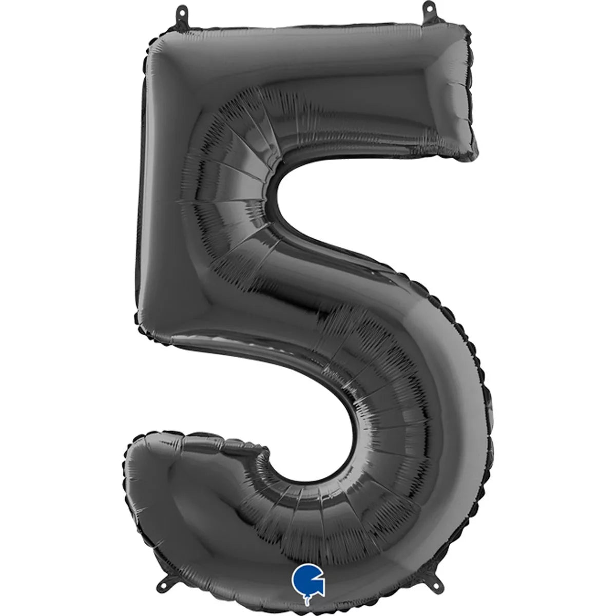 Black 26-inch Grabo foil number 5 balloon, shiny and metallic, perfect for celebrations and special occasions.