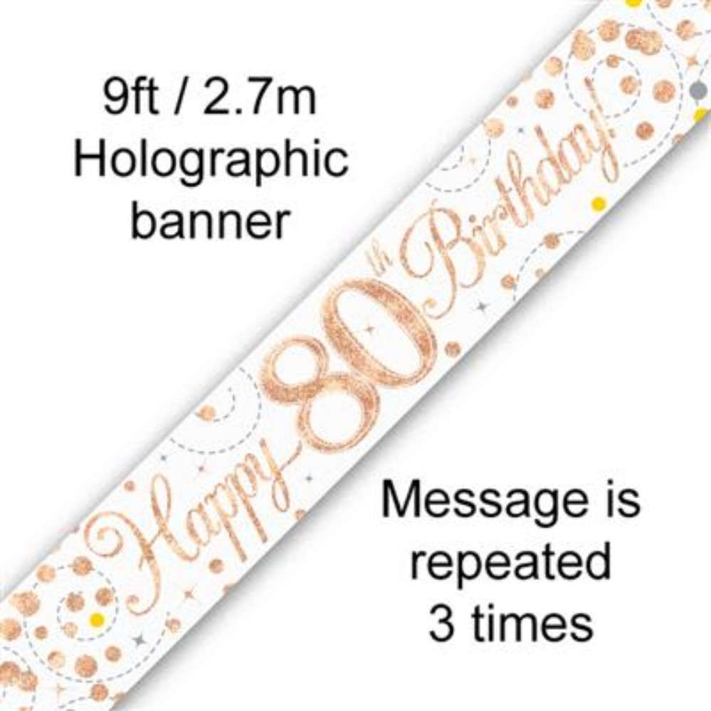 Oaktree Banner Sparkling Fizz Age 80 Rose Gold 9ft