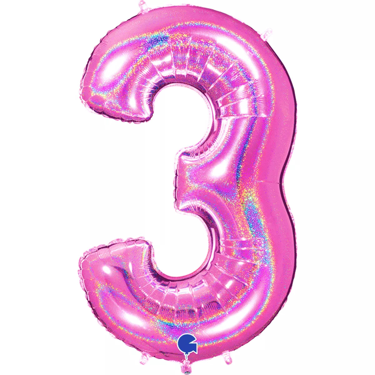 Fuchsia Grabo foil balloon shaped as number 3 with holographic glitter foil, 40-inch size, perfect for celebrations.