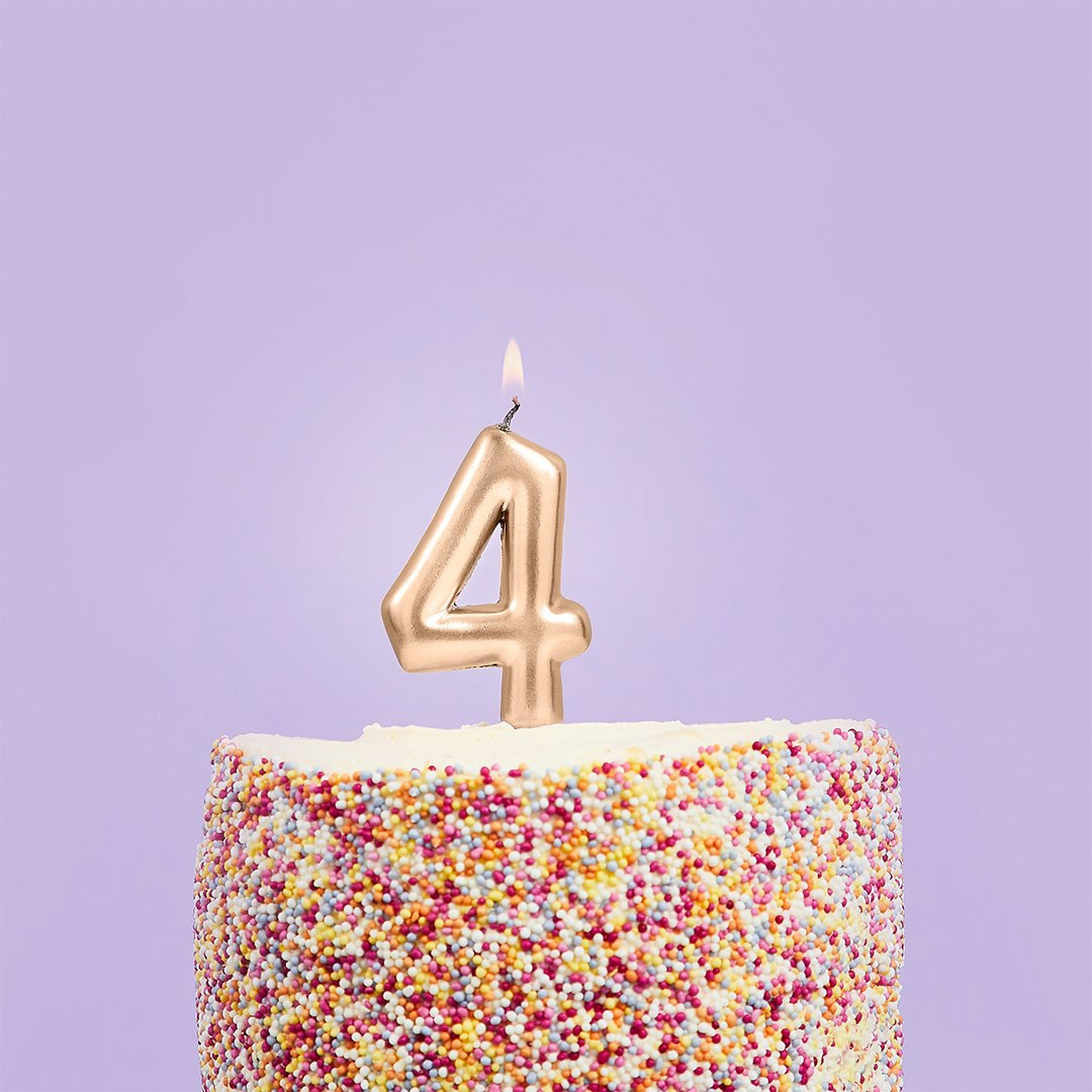 Hootybaloo Party Candle Number 4 Metallic Gold