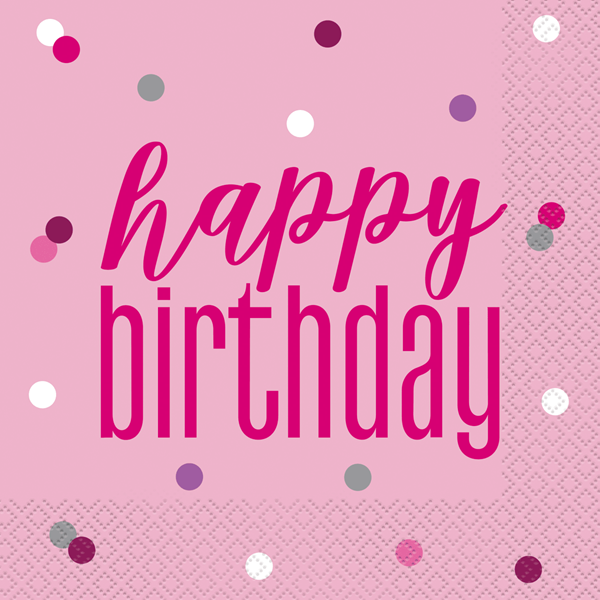 Pink Glitz Happy Birthday Napkins 16pk