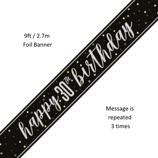 Unique Banner Black Glitz Age 30 9ft