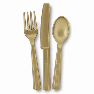 Unique Party Gold Reusable Plastic Cutlery 18pk