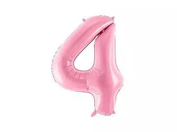 Pink PartyDeco foil balloon shaped as the number 4, measuring 34 inches, perfect for celebrations and parties.