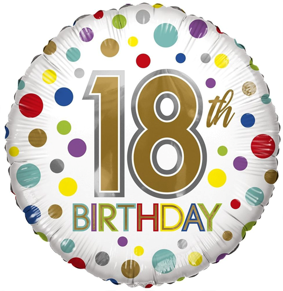 APAC Foil Balloon Eco Rainbow Dots Age 18 18"