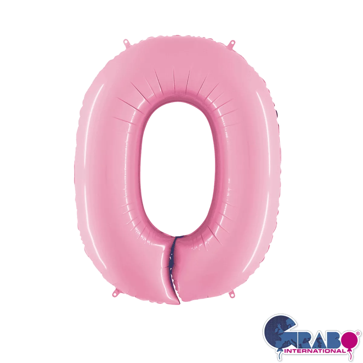 Pastel pink Grabo foil balloon shaped as the number 0, 26 inches tall, with shiny metallic finish and smooth surface.
