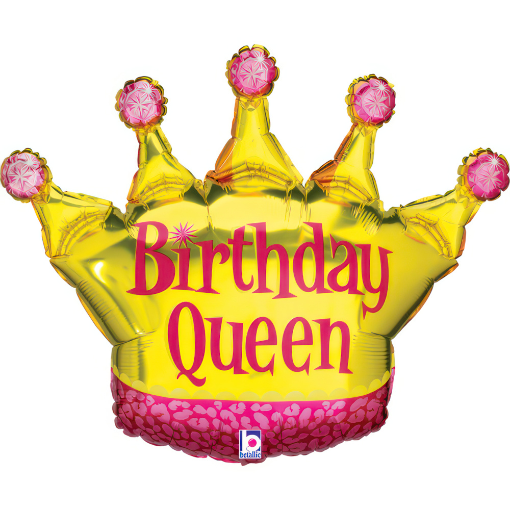 Grabo 30-inch foil birthday balloon with "Queen" design, featuring metallic gold and pink colors, for special celebration decor.