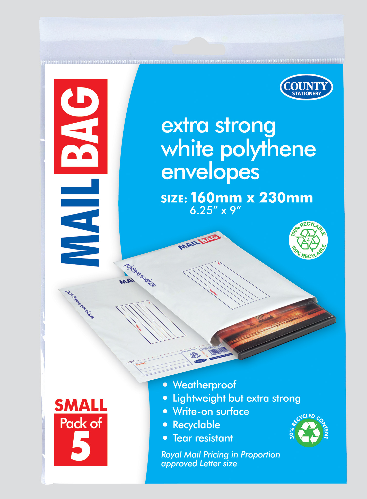 County Stationery 5 Pack Mail Bags 160x230mm