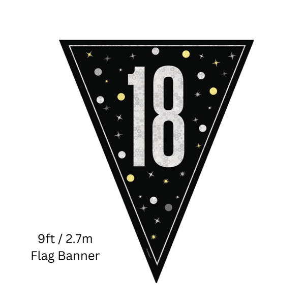 Unique Flag Banner Black Glitz Age 18 9ft