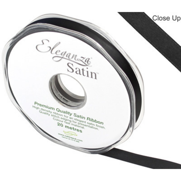 Eleganza Satin Ribbon Black 10mm x 20m
