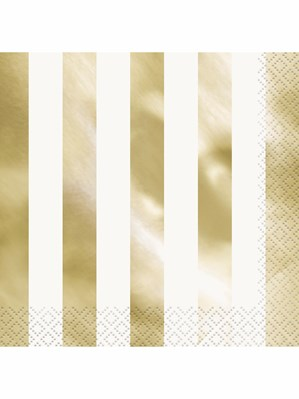 Foil Gold Stripe Luncheon Napkins 16pk