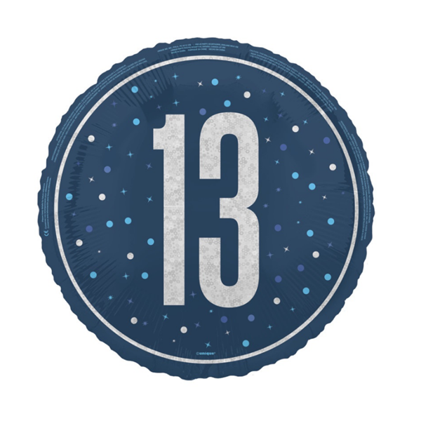 Unique Foil Balloon Blue Glitz Age 13 18"