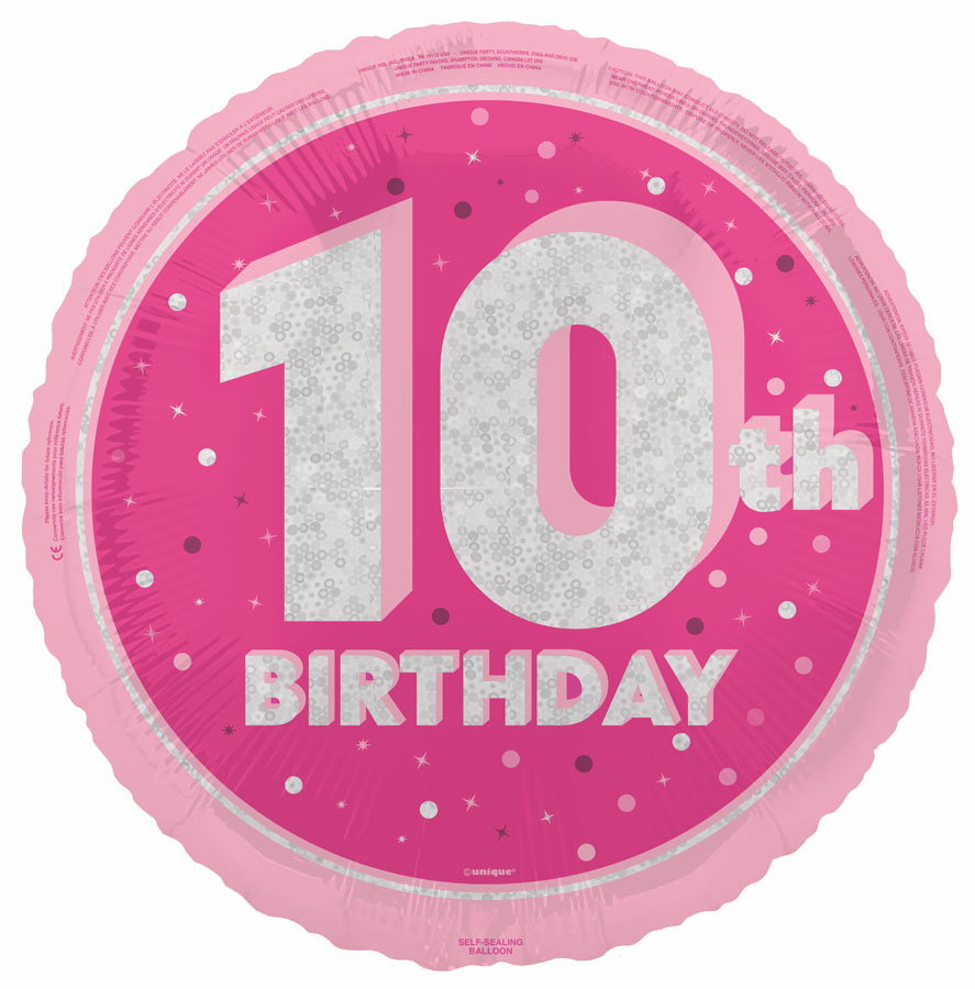 Unique Foil Balloon Pink Glitz Age 10 18"