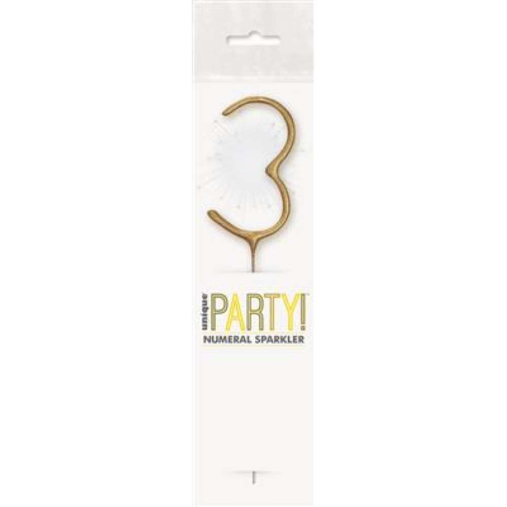 Unique Party Candle Sparkler Number 3 Gold 7