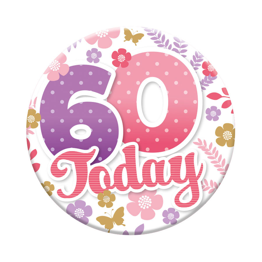 Six small Tiger Feet birthday badges displaying the number 60 for celebrating a 60th birthday.