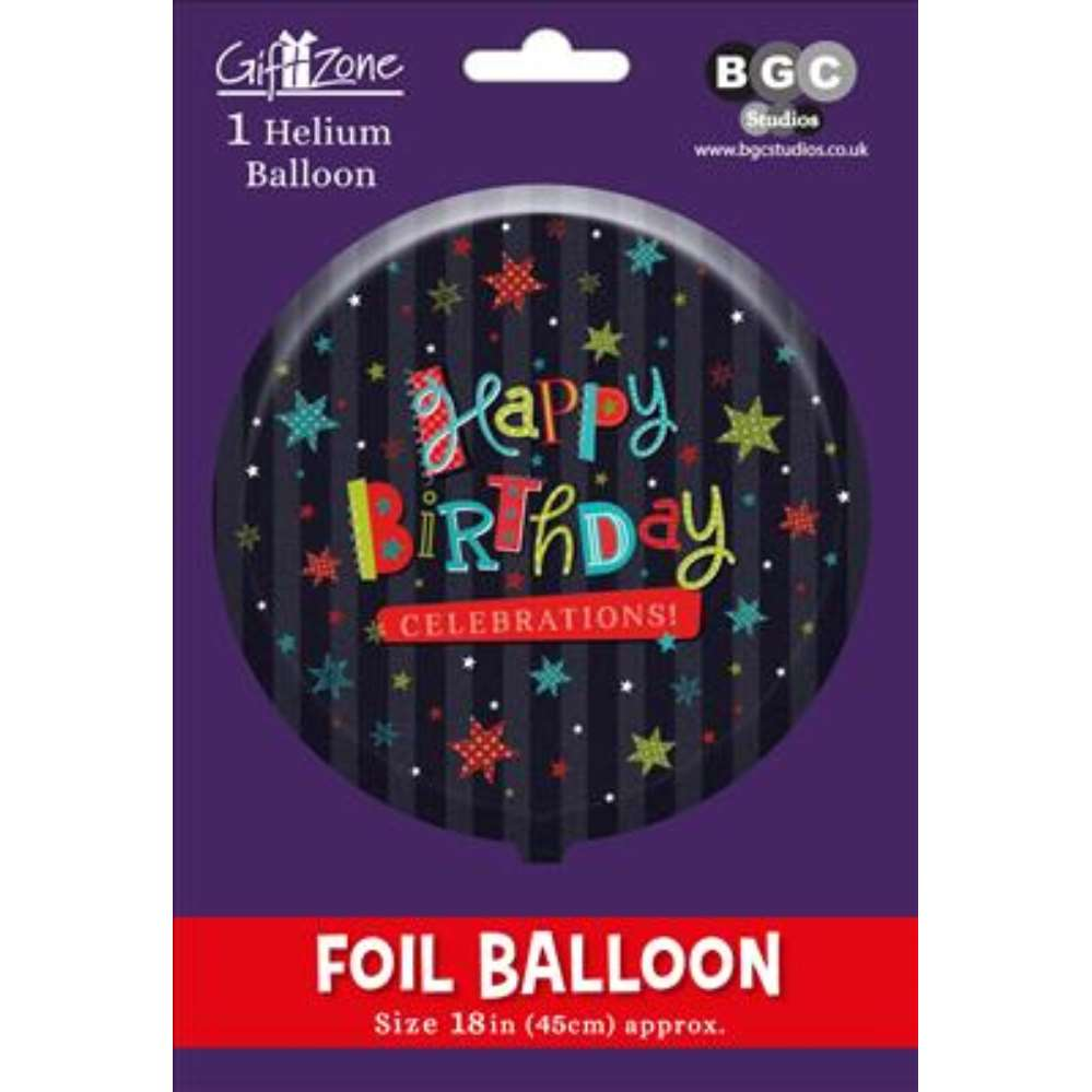 Foil Balloon 18" Round Happy Birthday Celebrate