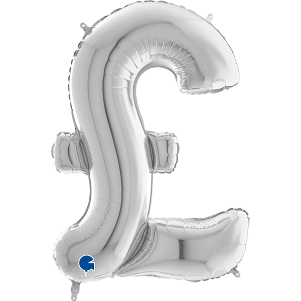 Grabo Foil Balloon Silver Script Pound Symbol 40"