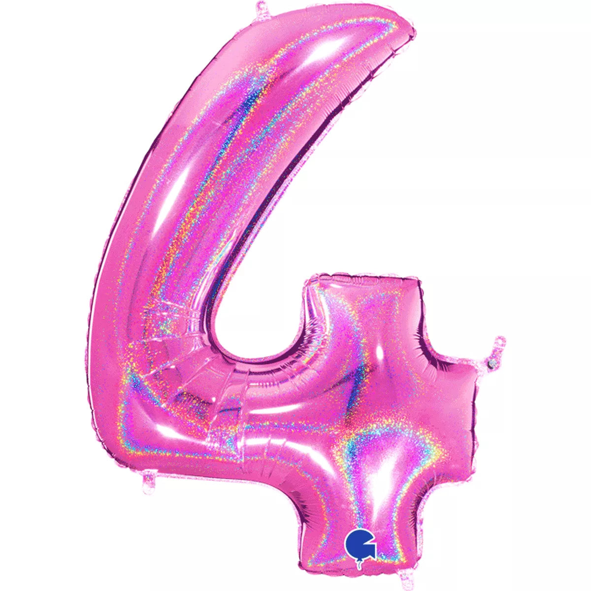 Fuchsia Grabo foil balloon shaped as number 4 with holographic glitter foil finish, 40-inch size for celebrations
