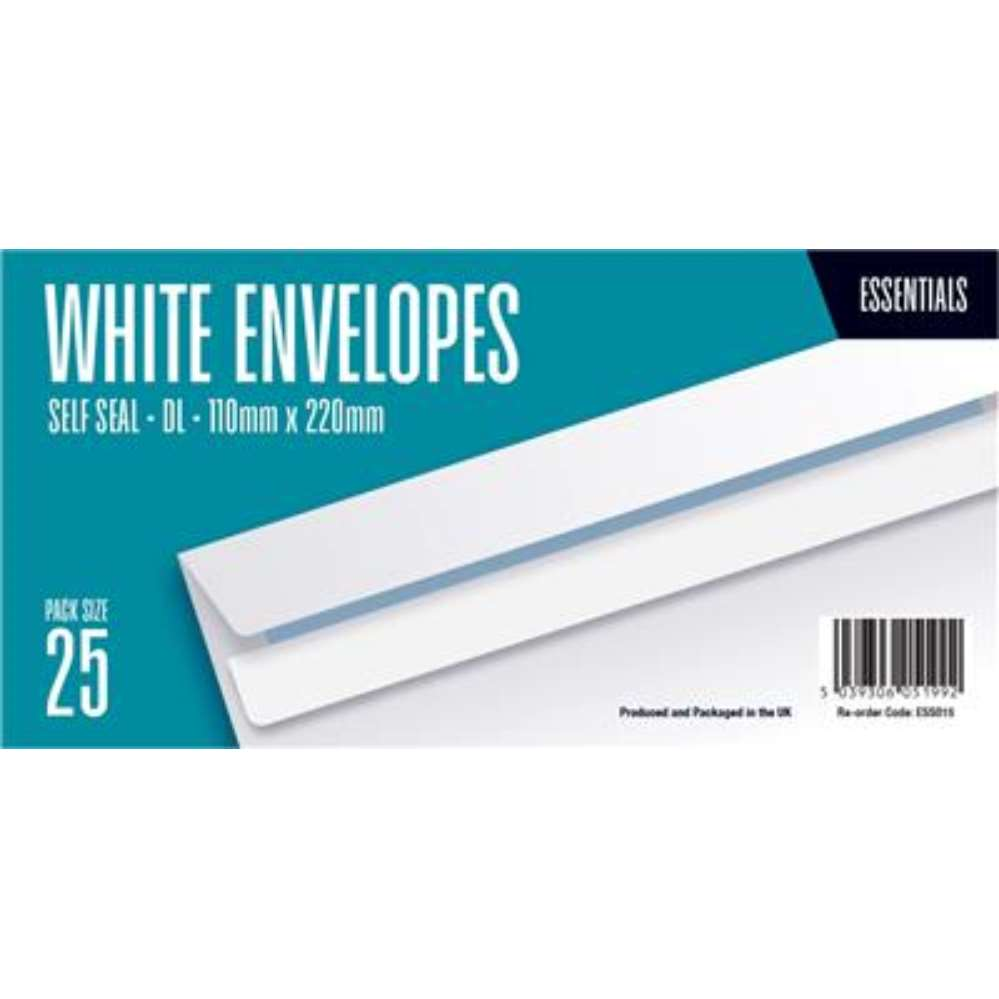 25pk Envelopes DL 110x220mm Self Seal 80gsm White