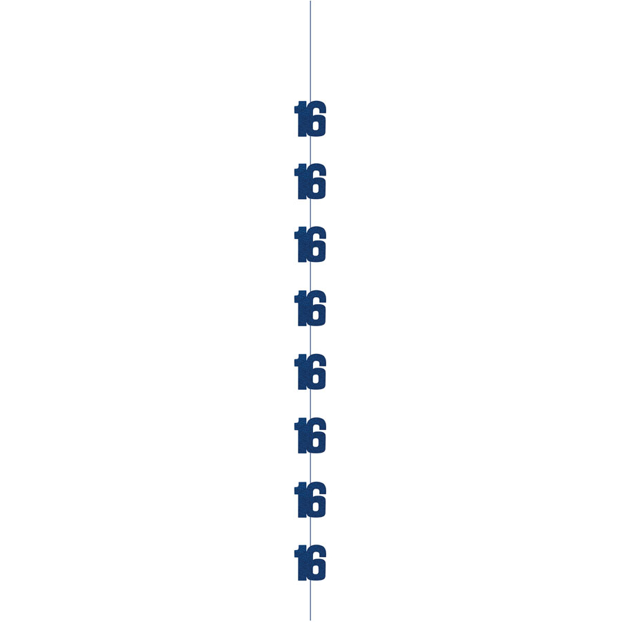 Blue 5ft hanging decor with glitter for 16th birthday celebration, from Unique party decorations.