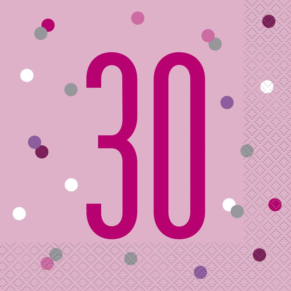 Pink Glitz 30th Birthday Napkins 16pk