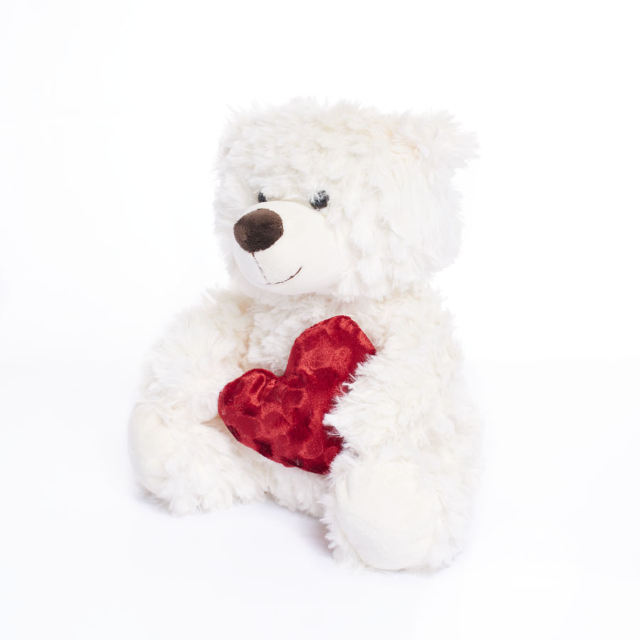 Tiger Feet Soft Toy Bear With Heart White 30cm